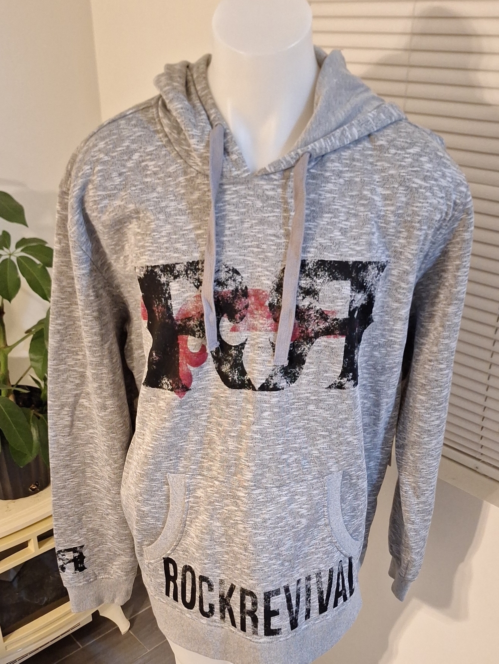 Rock Revival Gray Crewneck Heavy Hoodie with Black & Blood Red Logo